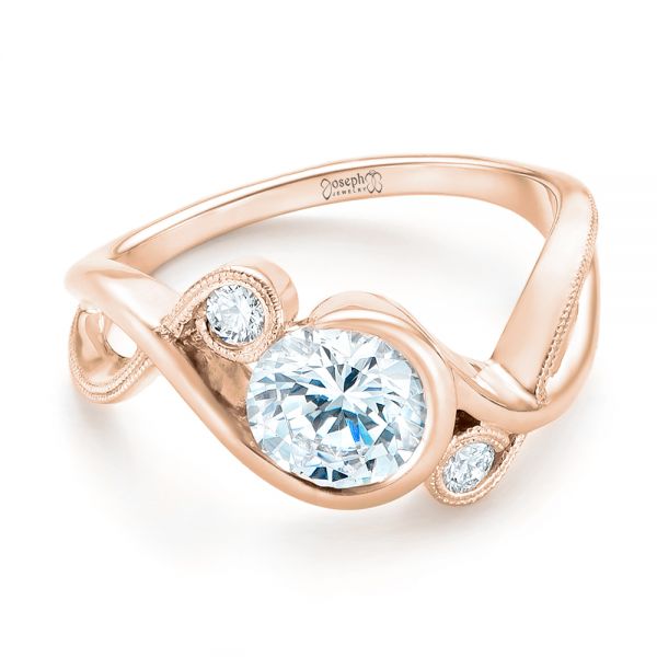 14k Rose Gold 14k Rose Gold Custom Wrapped Three-stone Diamond Engagement Ring - Flat View -  102866
