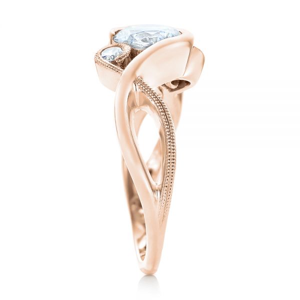18k Rose Gold 18k Rose Gold Custom Wrapped Three-stone Diamond Engagement Ring - Side View -  102866
