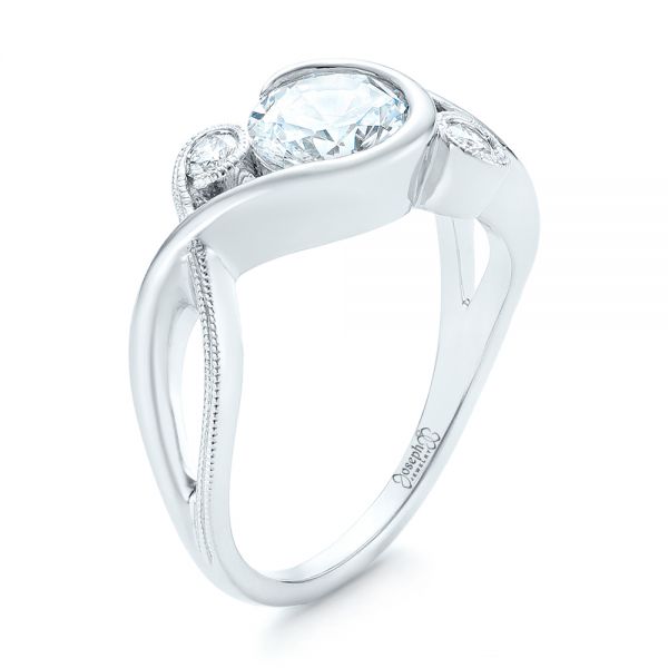 14k White Gold Custom Wrapped Three-stone Diamond Engagement Ring - Three-Quarter View -  102866