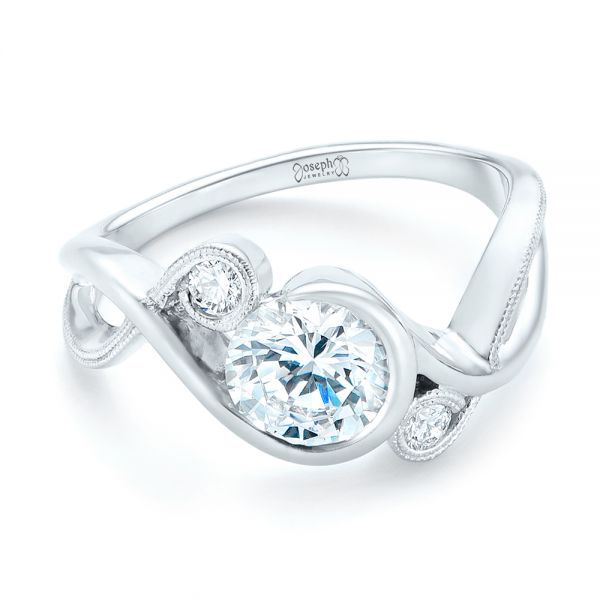14k White Gold Custom Wrapped Three-stone Diamond Engagement Ring - Flat View -  102866