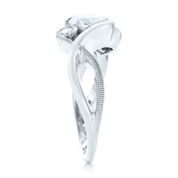 14k White Gold Custom Wrapped Three-stone Diamond Engagement Ring - Side View -  102866