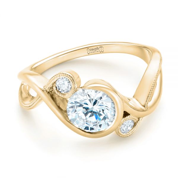 18k Yellow Gold 18k Yellow Gold Custom Wrapped Three-stone Diamond Engagement Ring - Flat View -  102866
