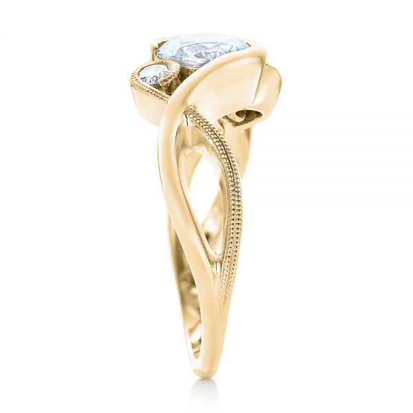 18k Yellow Gold 18k Yellow Gold Custom Wrapped Three-stone Diamond Engagement Ring - Side View -  102866