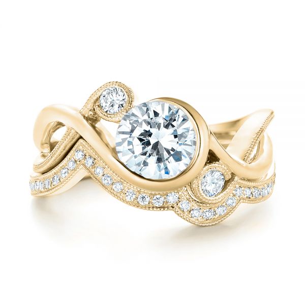 18k Yellow Gold 18k Yellow Gold Custom Wrapped Three-stone Diamond Engagement Ring - Top View -  102866