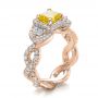 14k Rose Gold 14k Rose Gold Custom Yellow Diamond And Diamond Halo Engagement Ring - Three-Quarter View -  100633 - Thumbnail
