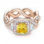 18k Rose Gold 18k Rose Gold Custom Yellow Diamond And Diamond Halo Engagement Ring - Flat View -  100633 - Thumbnail
