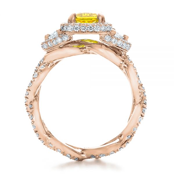 14k Rose Gold 14k Rose Gold Custom Yellow Diamond And Diamond Halo Engagement Ring - Front View -  100633