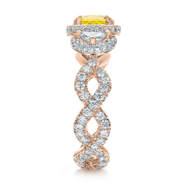 14k Rose Gold 14k Rose Gold Custom Yellow Diamond And Diamond Halo Engagement Ring - Side View -  100633