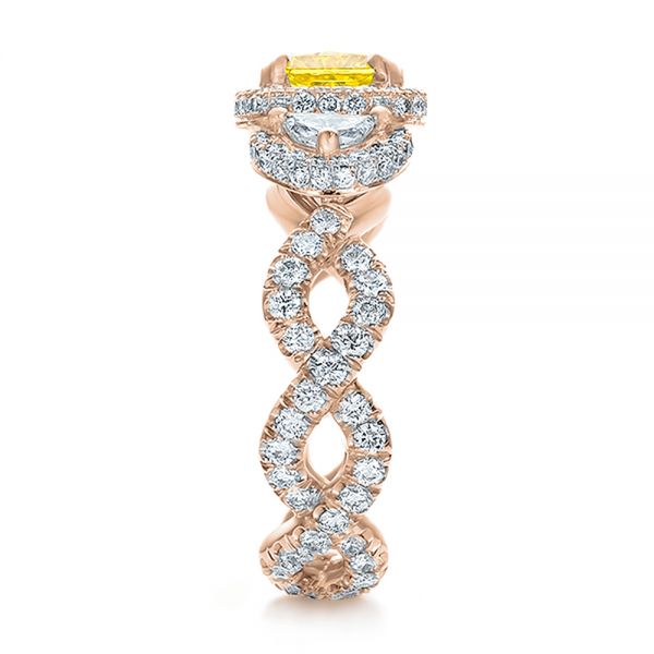 14k Rose Gold 14k Rose Gold Custom Yellow Diamond And Diamond Halo Engagement Ring - Side View - 100633