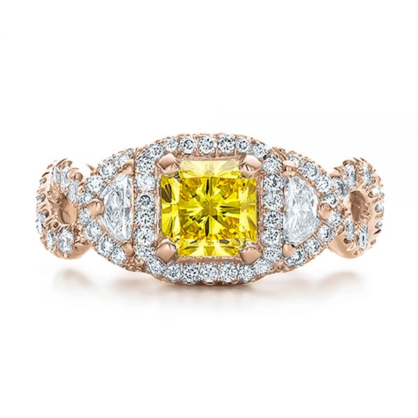 14k Rose Gold 14k Rose Gold Custom Yellow Diamond And Diamond Halo Engagement Ring - Top View - 100633
