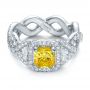  Platinum Custom Yellow Diamond And Diamond Halo Engagement Ring - Flat View -  100633 - Thumbnail