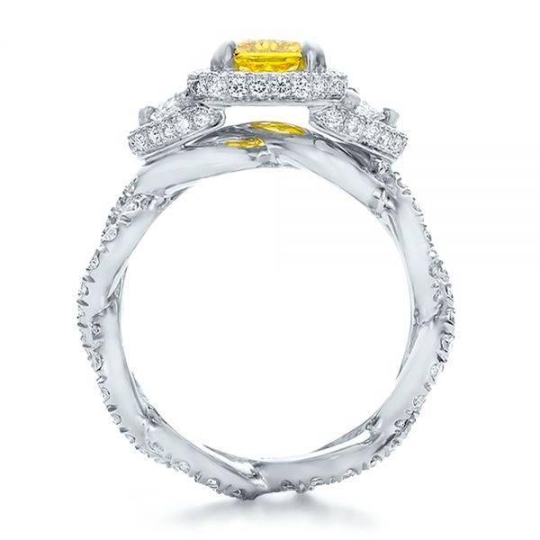  Platinum Custom Yellow Diamond And Diamond Halo Engagement Ring - Front View -  100633