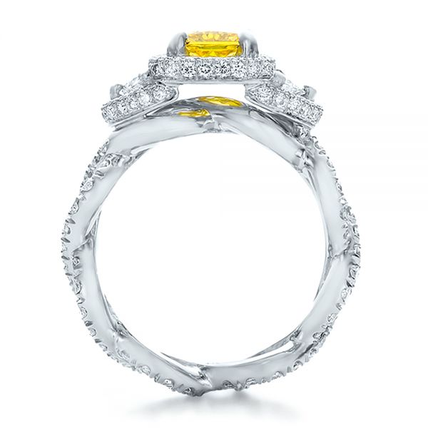18k White Gold 18k White Gold Custom Yellow Diamond And Diamond Halo Engagement Ring - Front View - 100633