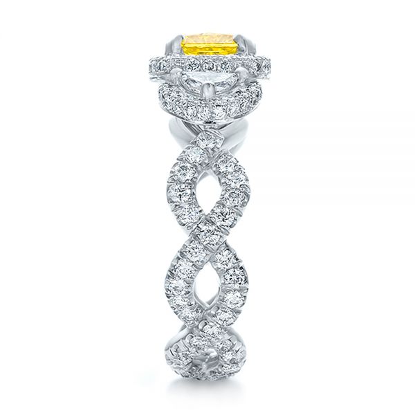  Platinum Custom Yellow Diamond And Diamond Halo Engagement Ring - Side View -  100633