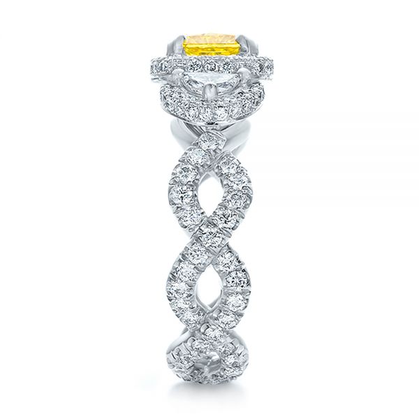 14k White Gold 14k White Gold Custom Yellow Diamond And Diamond Halo Engagement Ring - Side View -  100633