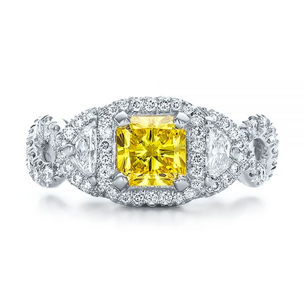 18k White Gold 18k White Gold Custom Yellow Diamond And Diamond Halo Engagement Ring - Top View - 100633