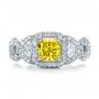  Platinum Custom Yellow Diamond And Diamond Halo Engagement Ring - Top View -  100633 - Thumbnail