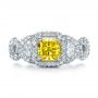 14k White Gold 14k White Gold Custom Yellow Diamond And Diamond Halo Engagement Ring - Top View -  100633 - Thumbnail