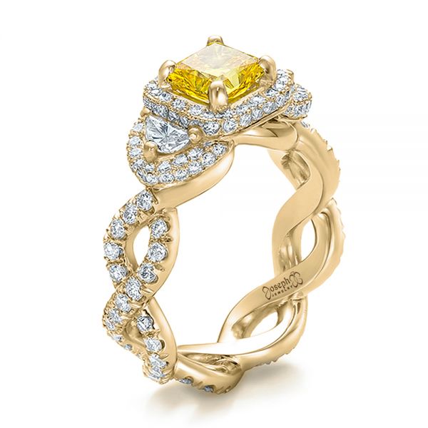 18k Yellow Gold 18k Yellow Gold Custom Yellow Diamond And Diamond Halo Engagement Ring - Three-Quarter View -  100633