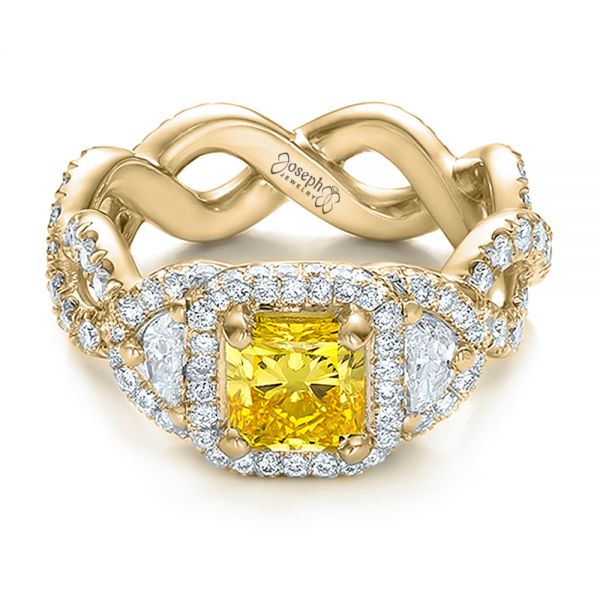 18k Yellow Gold 18k Yellow Gold Custom Yellow Diamond And Diamond Halo Engagement Ring - Flat View -  100633