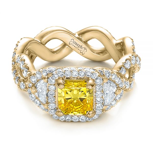 14k Yellow Gold 14k Yellow Gold Custom Yellow Diamond And Diamond Halo Engagement Ring - Flat View - 100633