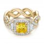 18k Yellow Gold 18k Yellow Gold Custom Yellow Diamond And Diamond Halo Engagement Ring - Flat View -  100633 - Thumbnail