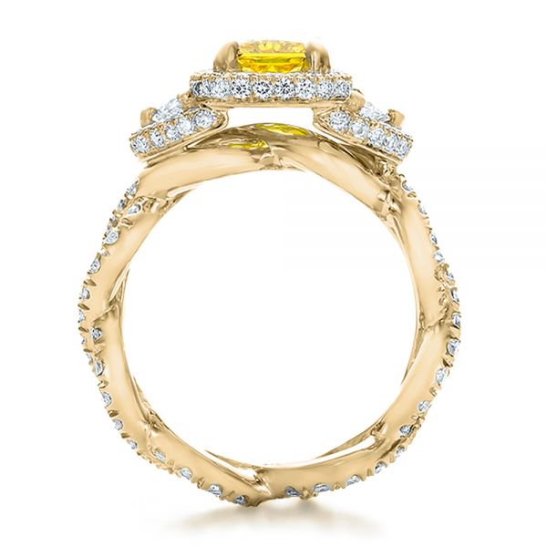 18k Yellow Gold 18k Yellow Gold Custom Yellow Diamond And Diamond Halo Engagement Ring - Front View -  100633