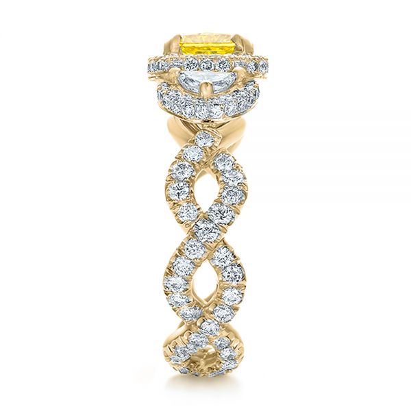 14k Yellow Gold 14k Yellow Gold Custom Yellow Diamond And Diamond Halo Engagement Ring - Side View -  100633