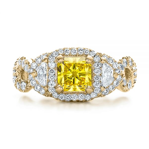 18k Yellow Gold 18k Yellow Gold Custom Yellow Diamond And Diamond Halo Engagement Ring - Top View -  100633
