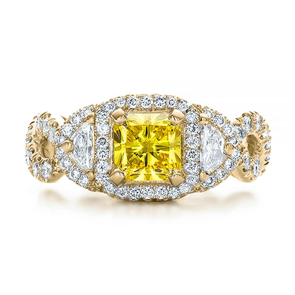 14k Yellow Gold 14k Yellow Gold Custom Yellow Diamond And Diamond Halo Engagement Ring - Top View - 100633