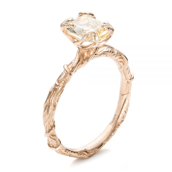 14k Rose Gold 14k Rose Gold Custom Yellow Diamond And Organic Vine Engagement Ring - Three-Quarter View -  101228