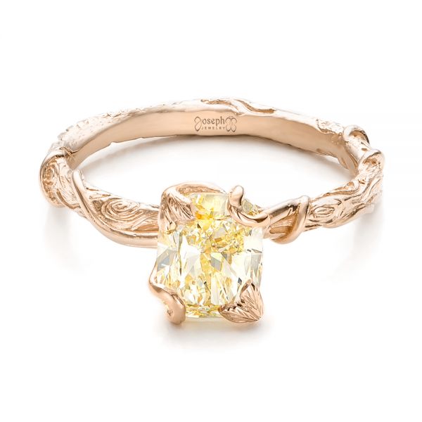 18k Rose Gold 18k Rose Gold Custom Yellow Diamond And Organic Vine Engagement Ring - Flat View -  101228