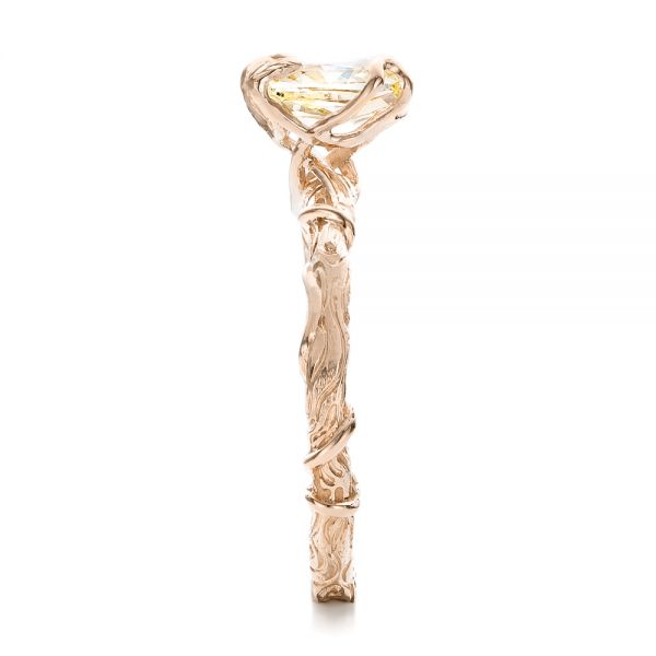 18k Rose Gold 18k Rose Gold Custom Yellow Diamond And Organic Vine Engagement Ring - Side View -  101228