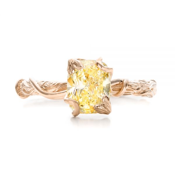 18k Rose Gold 18k Rose Gold Custom Yellow Diamond And Organic Vine Engagement Ring - Top View -  101228