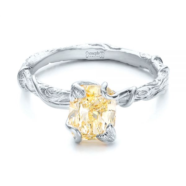 18k White Gold 18k White Gold Custom Yellow Diamond And Organic Vine Engagement Ring - Flat View -  101228