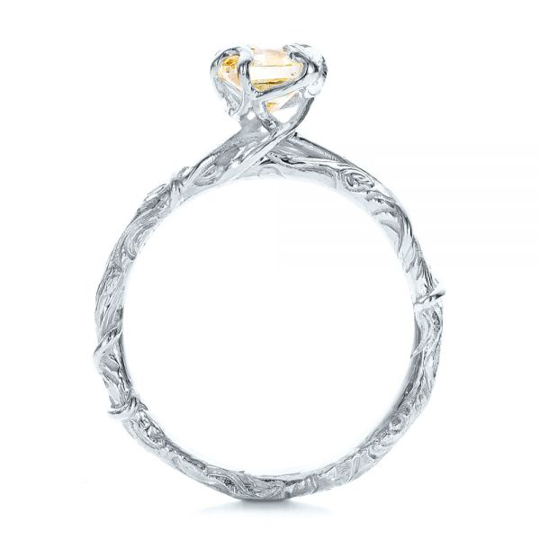  Platinum Platinum Custom Yellow Diamond And Organic Vine Engagement Ring - Front View -  101228