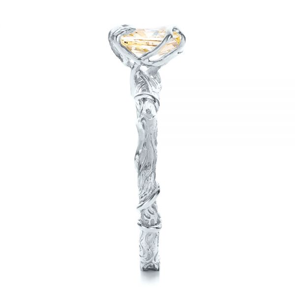  Platinum Platinum Custom Yellow Diamond And Organic Vine Engagement Ring - Side View -  101228