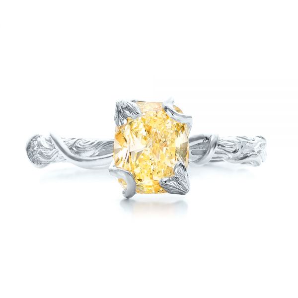 18k White Gold 18k White Gold Custom Yellow Diamond And Organic Vine Engagement Ring - Top View -  101228
