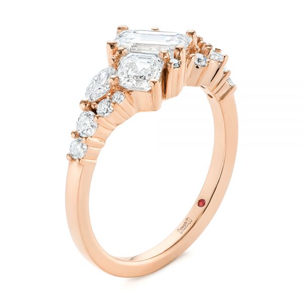 14k Rose Gold 14k Rose Gold Custom Diamond Cluster Engagement Ring - Three-Quarter View -  104052