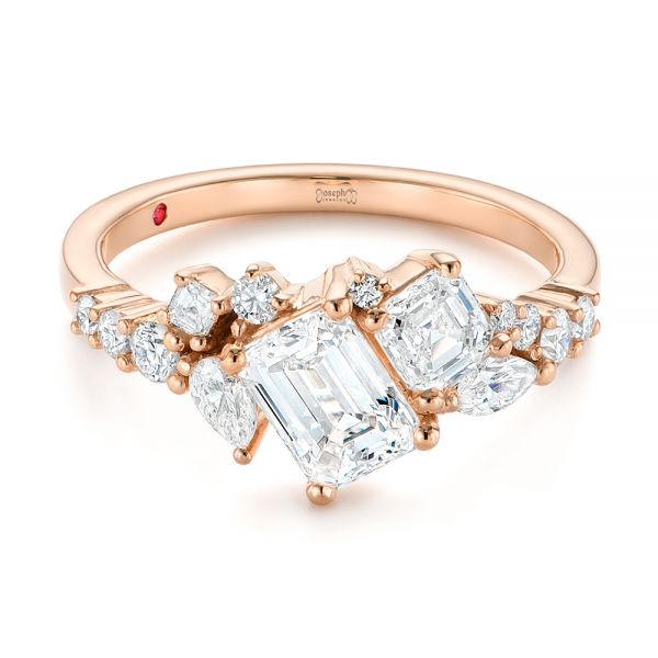 18k Rose Gold 18k Rose Gold Custom Diamond Cluster Engagement Ring - Flat View -  104052