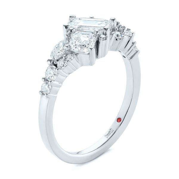 14k White Gold 14k White Gold Custom Diamond Cluster Engagement Ring - Three-Quarter View -  104052