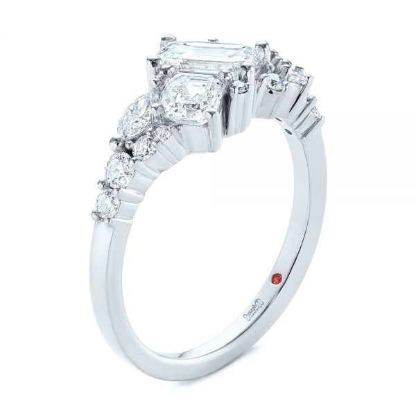 Platinum Platinum Custom Diamond Cluster Engagement Ring - Three-Quarter View - 104052