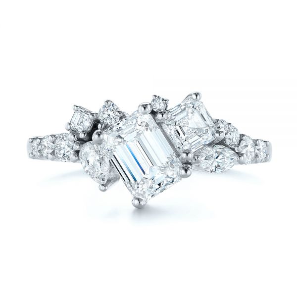 Platinum Platinum Custom Diamond Cluster Engagement Ring - Top View - 104052