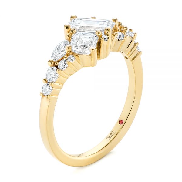 14k Yellow Gold 14k Yellow Gold Custom Diamond Cluster Engagement Ring - Three-Quarter View -  104052