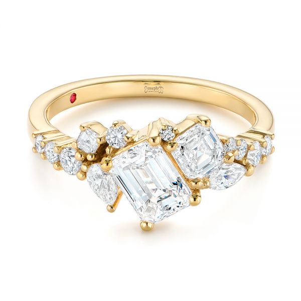 18k Yellow Gold Custom Diamond Cluster Engagement Ring - Flat View -  104052