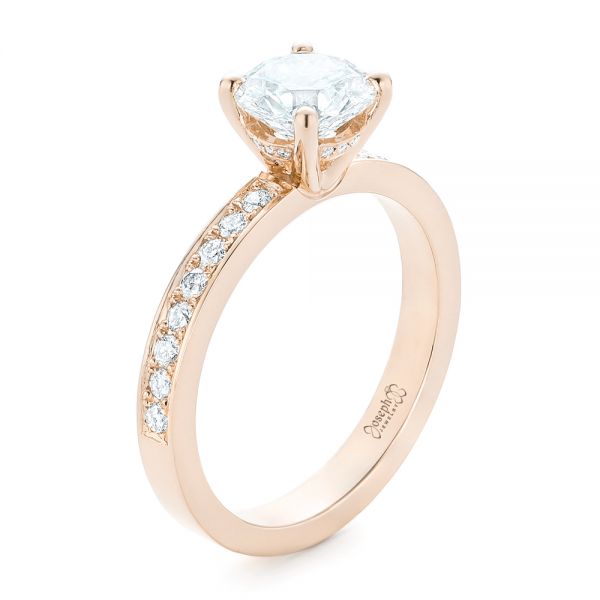 18k Rose Gold 18k Rose Gold Custom Diamond Engagement Ring - Three-Quarter View -  102381