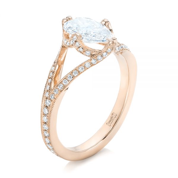 18k Rose Gold 18k Rose Gold Custom Diamond Engagement Ring - Three-Quarter View -  102412