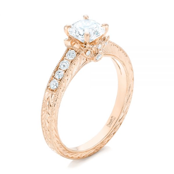 14k Rose Gold 14k Rose Gold Custom Diamond Engagement Ring - Three-Quarter View -  102471