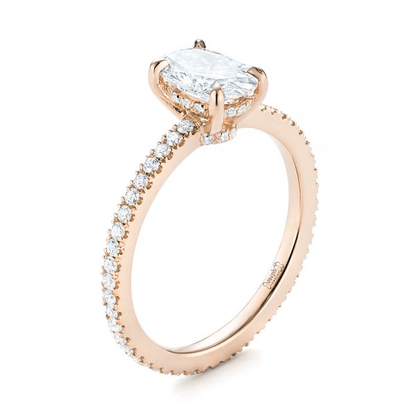 18k Rose Gold 18k Rose Gold Custom Diamond Engagement Ring - Three-Quarter View -  103228