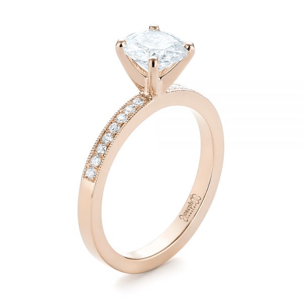 18k Rose Gold 18k Rose Gold Custom Diamond Engagement Ring - Three-Quarter View -  103480